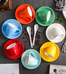 Tasse à expresso en porcelaine de qualité professionnelle avec soucoupe, tasse à expresso 80 ml (2,7 oz), couleurs vives assorties - Product Image 3