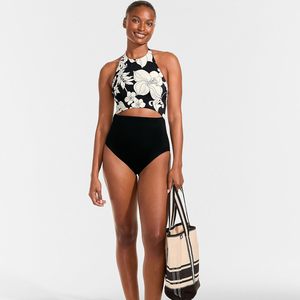 Women's Halter Monokini High Leg One Piece <b>Swimsuit</b> Crop <b>Top</b> Digital Print Spandex Nylon Stretch Swimwear - Product Image 4