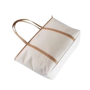 Sac fourre-tout en toile personnalisé avec fermeture éclair, deux poignées, résistant à l'eau, gris clair et beige, style minimaliste, sac de shopping - Product Image 2