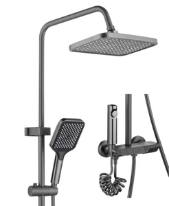 Set Doccia a Parete con Miscelatore per Vasca da Bagno Piano Black, Sistema Doccia Quadrato a Pioggia, Rubinetto per Bagno Acqua Calda e Fredda Grigio Canna di Fucile con Getto Morbido - Product Image 4