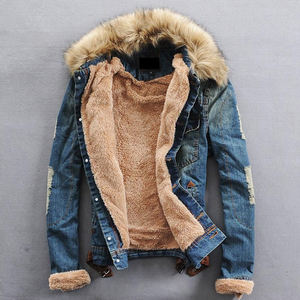 Veste en jean bleu épais à laver pour hommes Manteaux pour hommes Casual <span class=keywords><strong>Duffle</strong></span> Collar Cachemire pour hommes Vente en gros <span class=keywords><strong>Chaud</strong></span> Imprimé grande taille - Product Image 2
