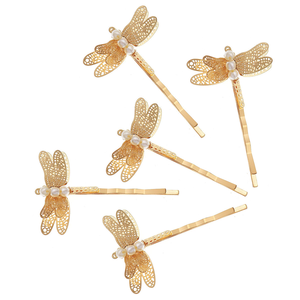 مشابك شعر ذهبية للنساء بالجملة، إكسسوارات شعر، مجوهرات زفاف على شكل اليعسوب - Product Image 3