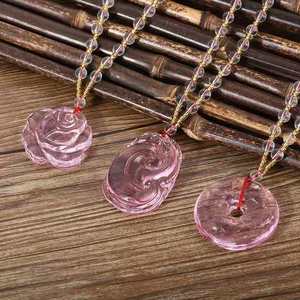 Wholesale pink Crystal Glass Stylish Buddha <strong>Fox</strong> Gourd Rose Flower Jade Donut Goldfish Pendant <strong>Necklace</strong> for Women Men 2025 - Product Image 3