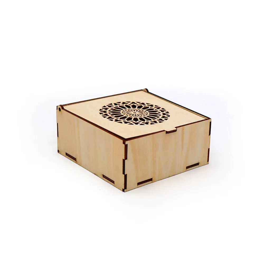 Teda-caja de joyería de madera con corte láser, servicio de corte láser personalizado de fábrica