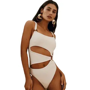 Dinamica vendita calda Sexy bianco scava fuori un pezzo costume da bagno Halter Push Up Summer Beach Wear