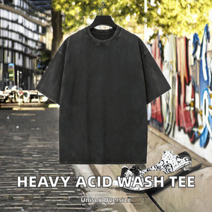 เสื้อยืดโอเวอร์ไซส์ทรงวินเทจสีดำล้างสีแบบแอซิดวอชสำหรับผู้ชาย ไซส์ใหญ่พิเศษ แขนสั้น คอกลม สไตล์สตรีทแวร์ ผ้าฝ้าย 100% ไซส์ 6XL - Product Image 2