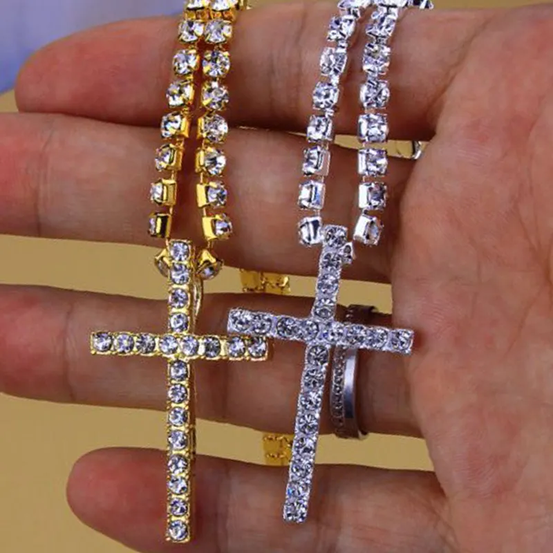 Sıcak satış çapraz kolye altın gümüş zincir kristal Minimalist tenis kolye