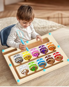 Juguetes Educativos de Madera de Alta Calidad para Niños: Cubo de Pintura con Números, Lápiz de Clasificación de Colores, Cuentas Móviles y Helado de Colores Cambiantes - Product Image 5
