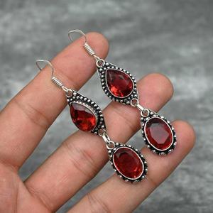 Pendientes de estilo bohemio para mujer, con diseño de lágrima y rubí, engaste de bisel, joyería de fiesta, poste de cobre para la oreja - Product Image 2