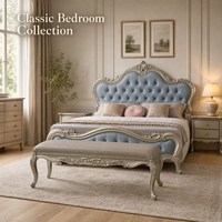 Lit en bois de caoutchouc moderne de luxe sur mesure haut de gamme avec tête de lit en cuir Nappa 180x200cm taille King bleu