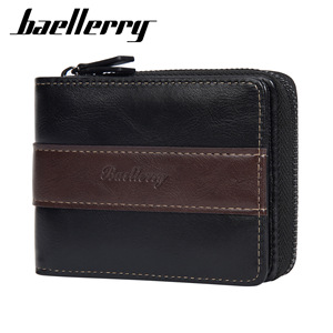 กระเป๋าสตางค์แบบสั้นสำหรับผู้ชายแบรนด์ Baellerry สีดำ สีน้ำตาล สีกาแฟ ซิปอเนกประสงค์ ใส่บัตรธุรกิจได้ สีพื้น ลายนูน - Product Image 1