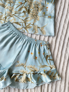 Wholesale Elegant Floral Print <b>Cami</b> Tops Ruffle Hem Shorts Pajama Set Women's Sleepwear Loungewear - Product Image 4