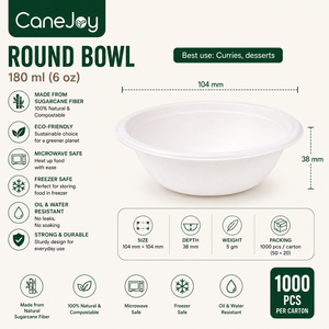 Canejoy CJ-6 Bagasse Bowl Eco-Friendly Compostable Disposable Microwave Safe <b>Freezer</b> Safe Heavy Duty 180ml Party Use 50 Pcs/<b>Pack</b> - Product Image 5