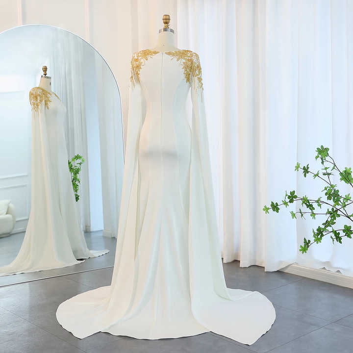 Luxury Emerald Green Evening Dresses with Cape Sleeves 2025 Elegant Women Wedding Party Gowns LA72077 main image 0
