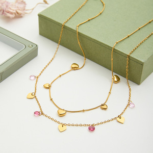 Collar con colgante de acero inoxidable en forma de corazón con diamantes, joyería de varias capas en tono dorado, regalo para mujer - Product Image 4