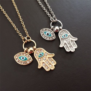 Collier pendentif en émail de la main de fatima, pendentif, yeux bleus, turc, diamants, livraison gratuite - Product Image 2