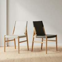 Fauteuil lounge BST Light Luxury Modern B, entièrement en bois massif, style nordique, avec assise en cuir, pour la maison ou un café.