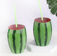 Gobelets jetables en gros de 500 ml en forme de fruits (pastèque, ananas, noix de coco, cactus) avec paille pour champagne et soda