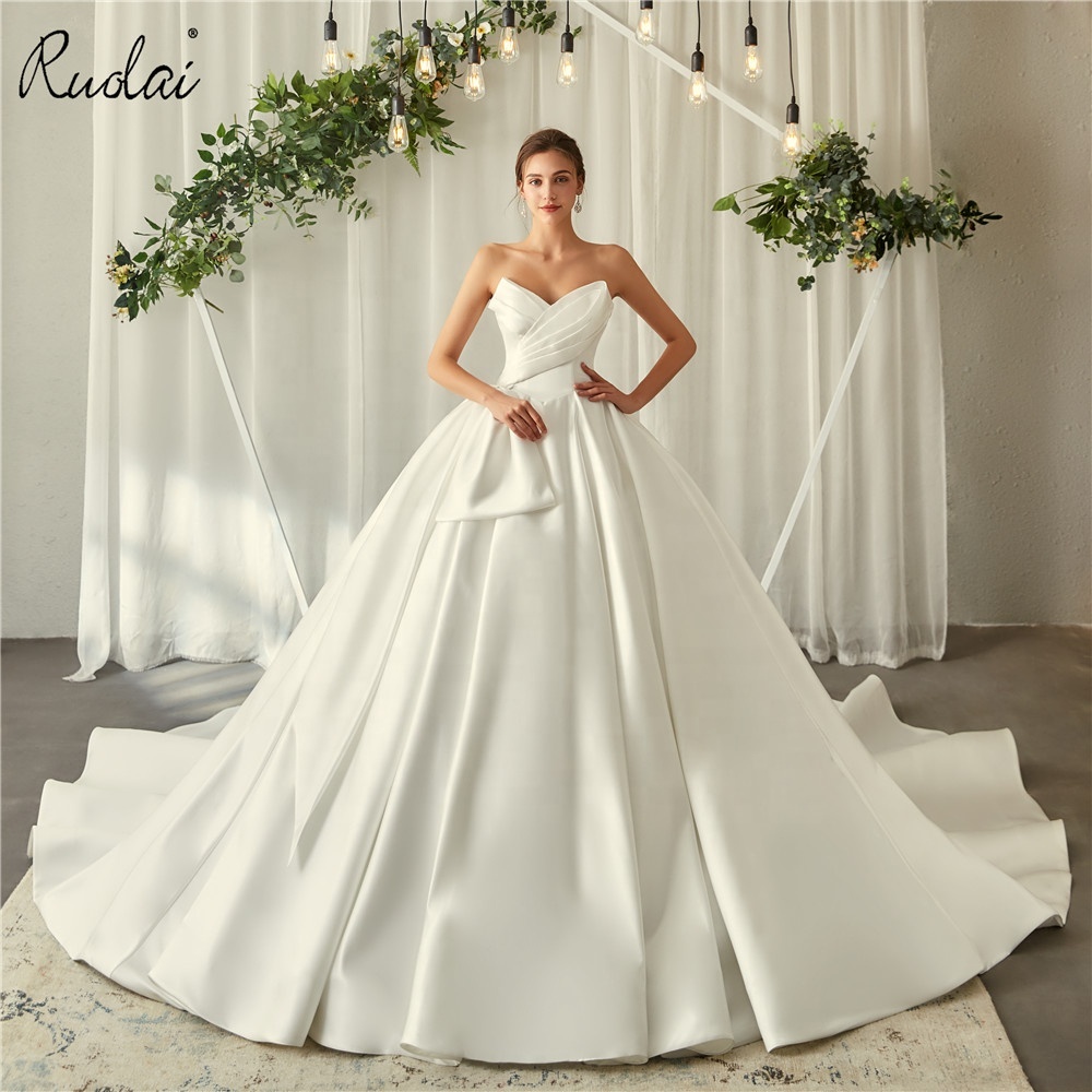 Ruolai PWD-H1188 современный и вырезом сердечком, без рукавов с длинным шлейфом с гофрированными манжетами и бантиками, бальное платье, свадебные платья, платья для невесты