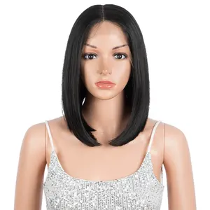 Hot Selling Middle Part Short Length Silk Straight Premium Ombre Color HD High Temperature Lace front Synthetic hair Bob Wig