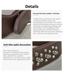 Collar para Perro Reforzado con Púas, de Cuero Genuino de 6mm de Grosor, Anti-Mordida, para <span class=keywords><strong>Bully</strong></span>, <span class=keywords><strong>Pitbull</strong></span>, Mastiff, Venta al Por Mayor - Product Image 3