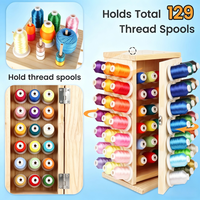 129 bobines (DIY) 360 °   Porte-fils rotatif en bois avec double porte pour la couture et le tressage de cheveux