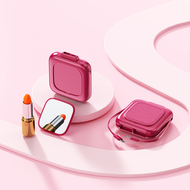 New Design Cosmetic Mirror Power Bank 10000mAh Pocked Size Make up Mirror Powerbanks With Cable