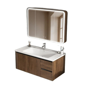 Custom Size Mid-century Walnut Bathroom Furniture <b>Floating</b> Cabinet With Ceramic One-piece Sink Smart Mirror - Product Image 6