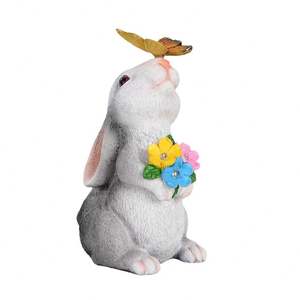 Hot Selling Eco-Friendly Solar Powered LED Light up Animal Resin Bunny Figurine Garden Statue Butterfly Flowers Outdoor Decor - Product Image 5