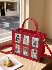 Approvisionnement direct usine – Nouveau sac fourre-tout motif chat 2026 – Sac à main polyvalent en cuir PU pour femme – Sac bandoulière tendance - Product Image 6