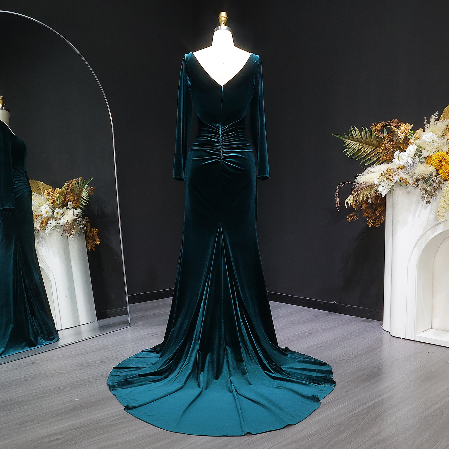 slim fit dress slacks Chic Dark Green Satin Mermaid Scoop Lace Prom Dress, PL568 main image 1