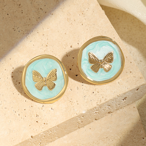 RAKOL SGE011 étanche papillon pas de décoloration boucles d'oreilles pour filles et femmes rétro cercle goutte d'huile boutons forme boucle d'oreille Stock - Product Image 1