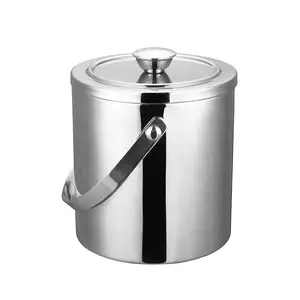 Custom 2L Double Wall Stainless Steel Silver Gold Plated Beer Wine Ice Bucket With Lid And Tongs