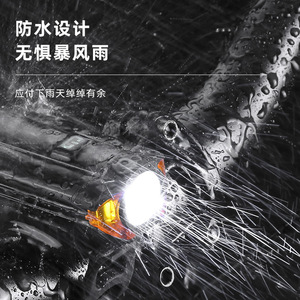 <b>Bicycle</b> Front Light LED Waterproof IPX4 4 Modes Plastic Black Cycling Light Mountain Bike Lighting Type C Charging - Product Image 1