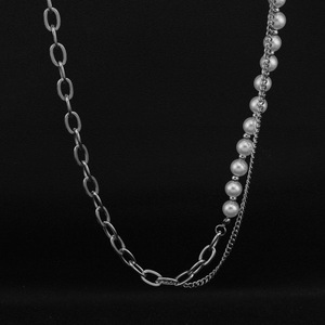 Simple Light Luxury <b>Titanium</b> Steel Spliced Pearl <b>Chain</b> Necklace Silver Plated Popular Men's Necklaces Fashion Jewelry Wholesale - Product Image 1