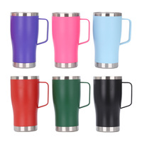 Gobelet de voyage isotherme en acier inoxydable à double paroi de 20 oz avec logo personnalisé, revêtement poudré, poignée et couvercle