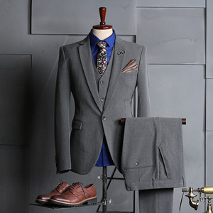 Traje de pantalón <span class=keywords><strong>para</strong></span> hombre, corte alto y ajustado, de una sola botonadura, frente liso, <span class=keywords><strong>para</strong></span> estudio de bodas, con cierre de cremallera, 100% poliéster, antiencogimiento - Product Image 1