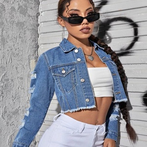 Wholesale Custom Logo <b>Women</b> Blue Jean <b>Jacket</b> <b>Women</b> Ripped <b>Short</b> Denim <b>Jacket</b> - Product Image 3