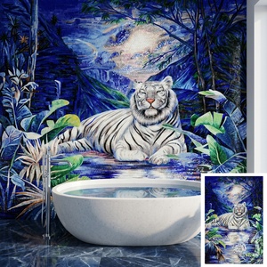 Mosaïque murale en verre découpé à la main, motif tigre, fusion à chaud, personnalisable, pour la décoration des salles de bain et des cuisines (vente en gros) - Product Image 1