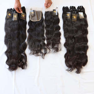 Mechones de pelo con diseño de logotipo personalizado, cabello humano brasileño 100% liso indio sin procesar, mechones con cierre de encaje - Product Image 6