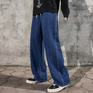 custom Wholesale Hip-hop Streetwear <b>Jeans</b> Elastic <b>Drawstring</b> Straight <b>Men</b> Baggy <b>Jeans</b> Casual Fashion Wide Leg Denim <b>Jeans</b> <b>Men</b> - Product Image 2