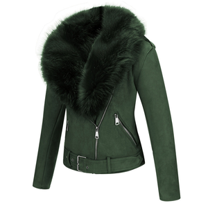 Nuova Collezione 2026: Giacca da Moto in Pelle Scamosciata con Cappuccio in Pelliccia per Donna, Elegante e Traspirante - Product Image 4