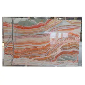 New Design Natural Stone Bookmatched Rainbow Onyx Slab Translucent Marble Slab Background Wall