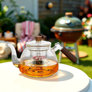 Teiera in Vetro Borosilicato da 800ml con Manico in Legno, Riscaldamento Elettrico a Forno in Argilla, Teiera per Erbe da Ufficio, <span class=keywords><strong>Set</strong></span> da Caffè <span class=keywords><strong>e</strong></span> Tè in Offerta - Product Image 1