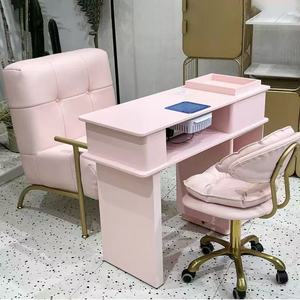<b>Pink</b> Nail Tech Table Modern Manicure Desk Dust Collector Hole Luxury Client Chair Salon <b>Stool</b> Set Salon Furniture - Product Image 2