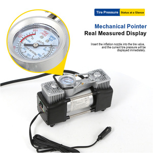 Compresor de Aire para Auto de Doble Cilindro, 12V CC, Inflador de Neumáticos con Manómetro Mecánico, Inflado con un Botón, Bomba de Aire Portátil para Vehículo - Product Image 2