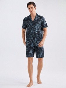 Set Estivo <span class=keywords><strong>da</strong></span> <span class=keywords><strong>Uomo</strong></span> per il Relax, Pigiama Leggero in Seta Ghiacciata con Pantaloncini - Product Image 2