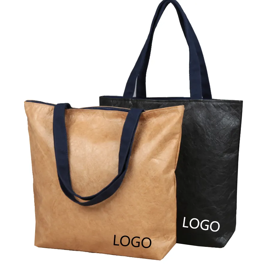 Logo Bedruckte Frauen Braun Kraft Handwerk Handtasche Hersteller Großhandel Tote Geschenk Verpackung Zipper Einkaufs Papier Tasche