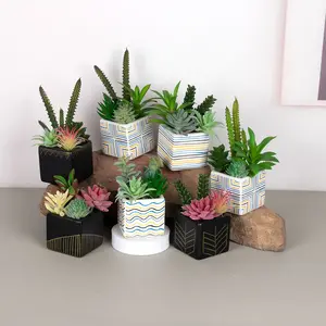 Suculenta artificial em vaso para decoração de casa, jardim e escritório com vaso de vidro, bonsai de plantas artificiais por atacado