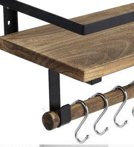 Estante Flotante <span class=keywords><strong>de</strong></span> Pared, Estante <span class=keywords><strong>de</strong></span> <span class=keywords><strong>Madera</strong></span> Rústica <span class=keywords><strong>para</strong></span> Baño y Cocina, Estante <span class=keywords><strong>de</strong></span> Almacenamiento Decorativo con 8 Ganchos Extraíbles y Toallero - Product Image 6